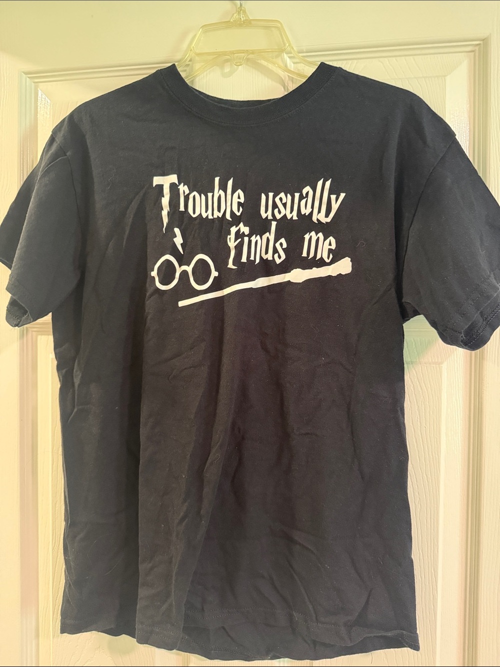 Black Graphic Tee "Trouble Usually Finds Me"